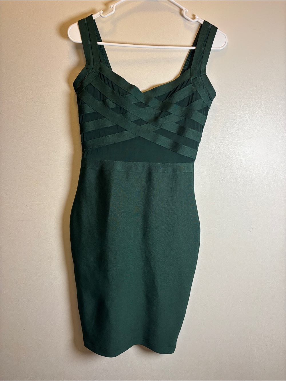 Sleeveless Forest Green Midi Sheath Dress with Woven Bodice